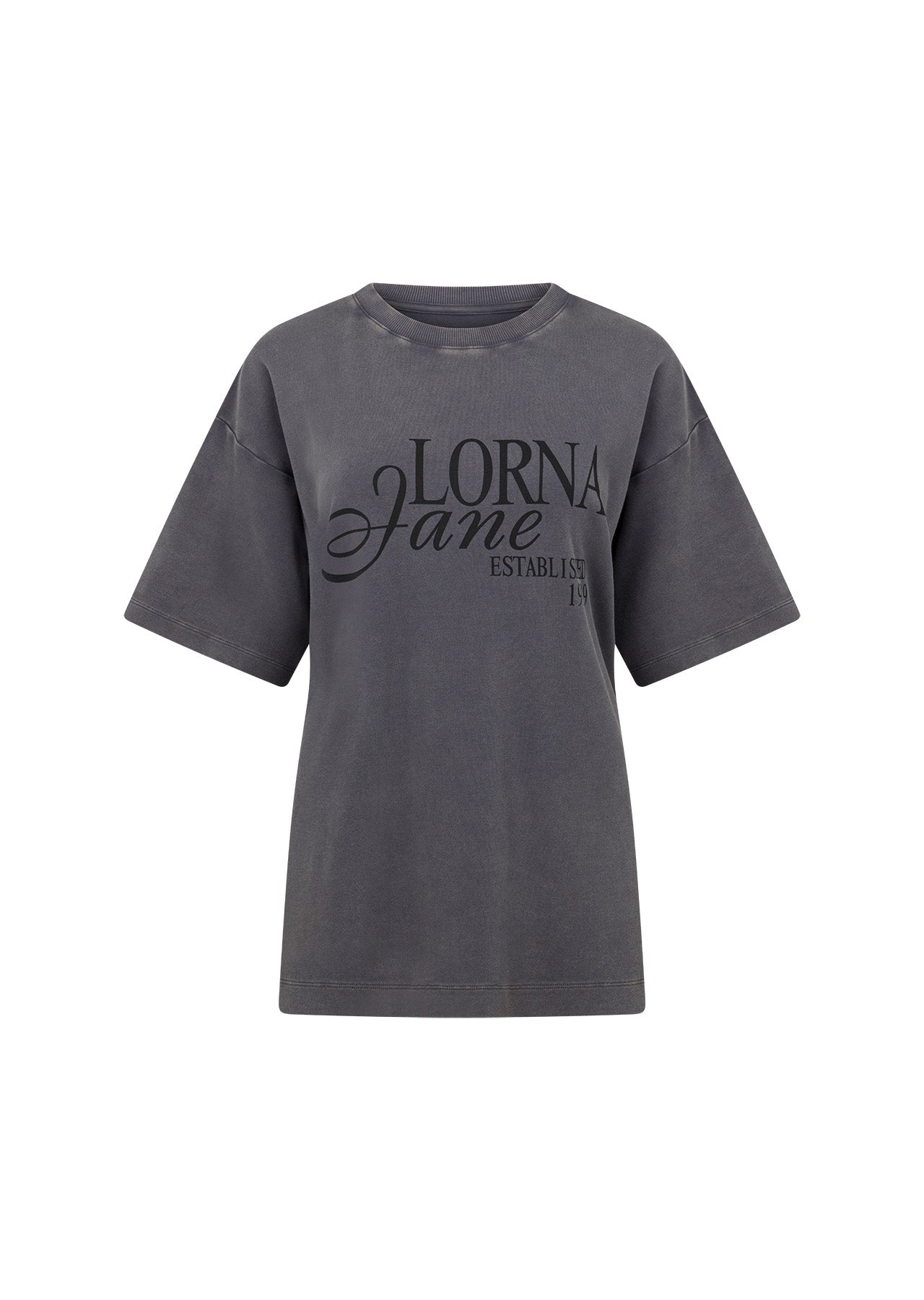 Lorna Jane Never Give Up Washed Boyfriend T-Shirt - Washed Titanium