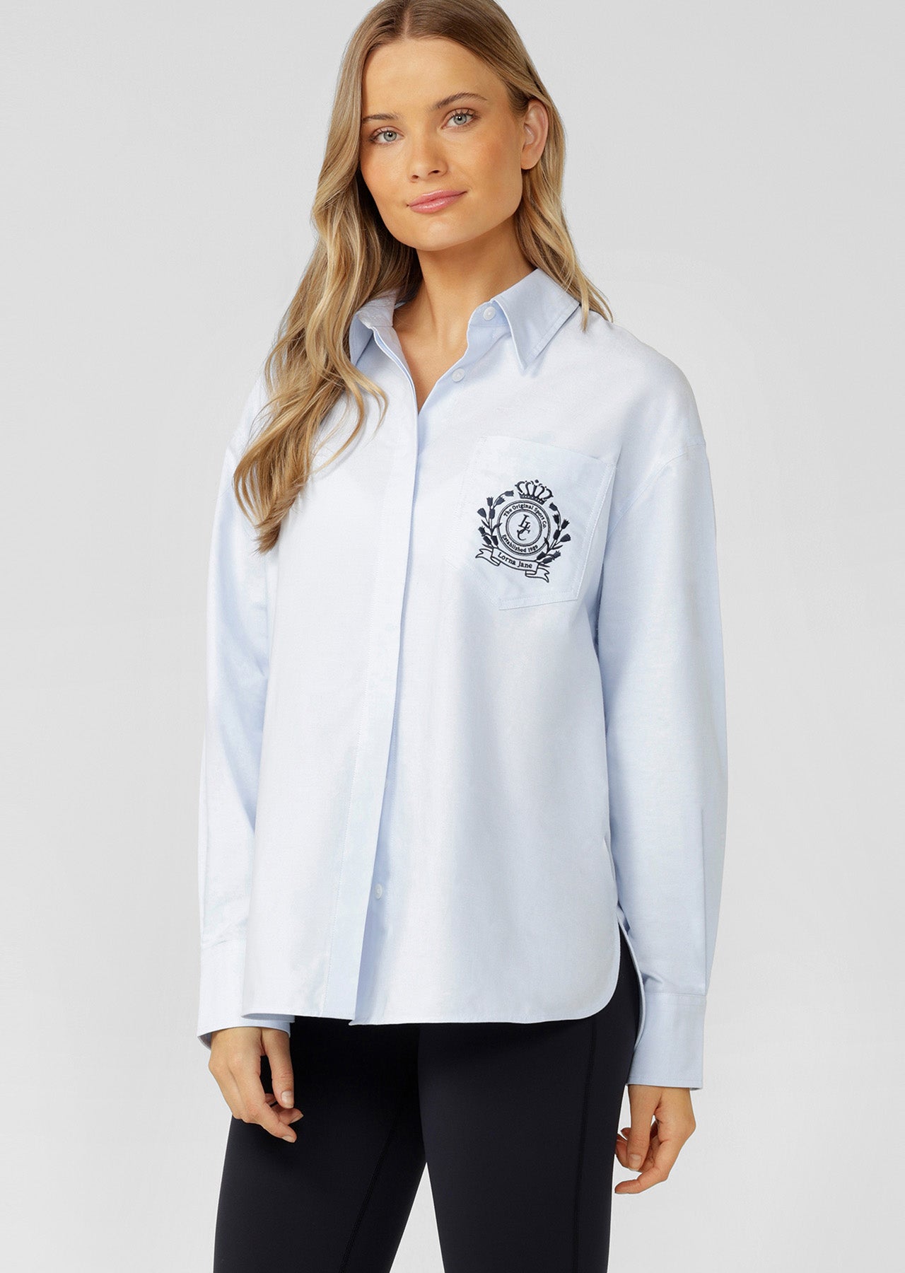 Lorna Jane Academy Club Long Sleeve Shirt - Light Oxford Blue