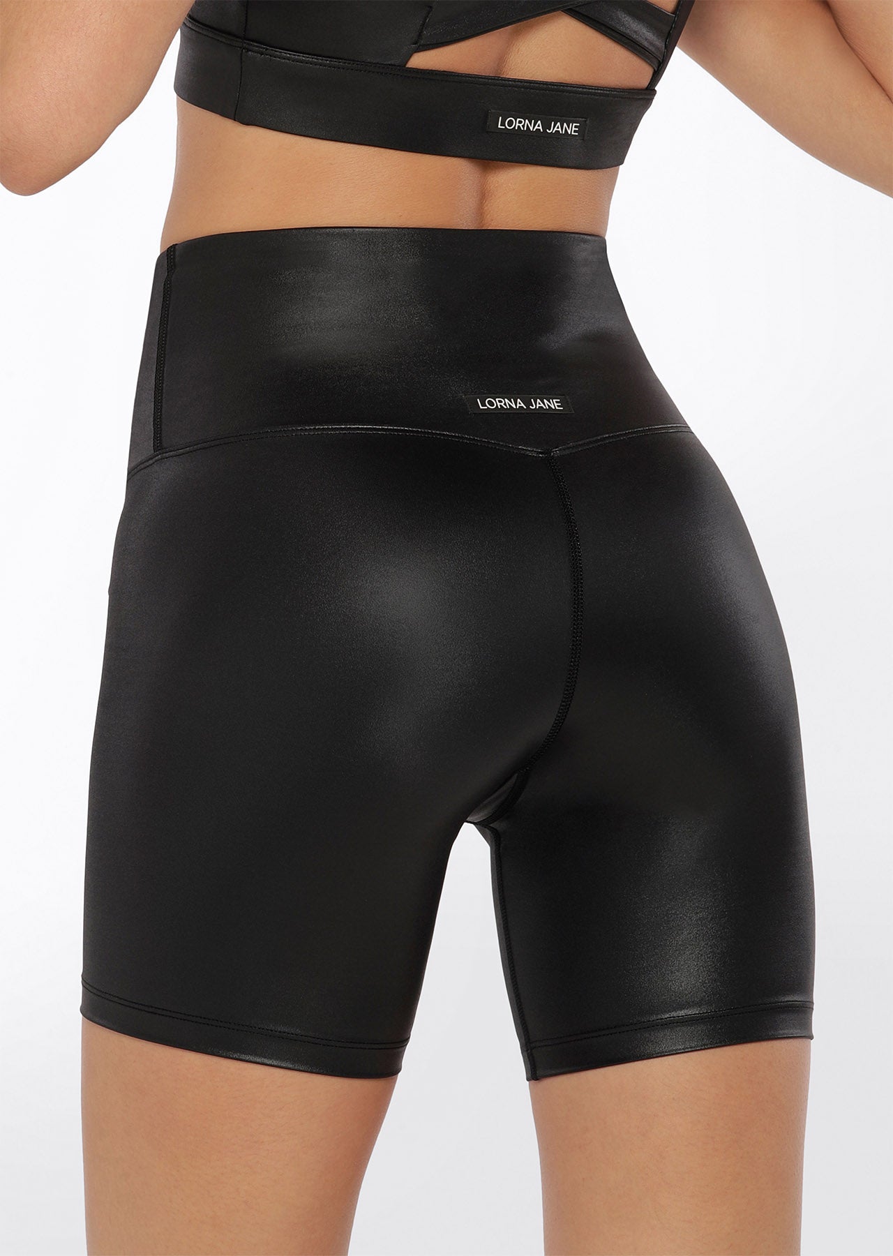 Lorna Jane Wet Look Bike Shorts - Black