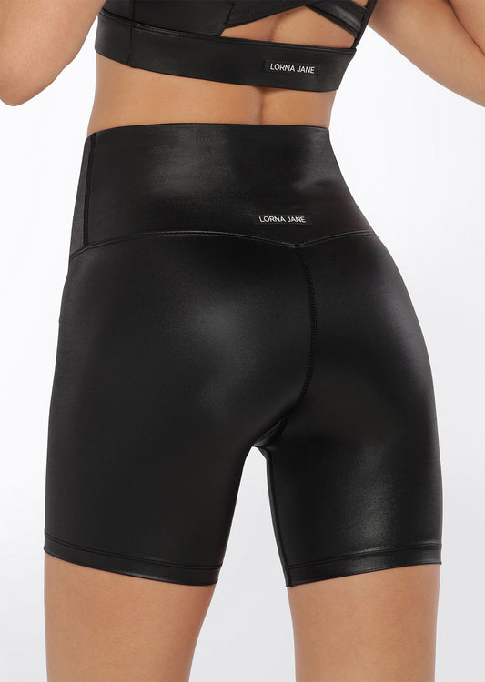 Lorna Jane Wet Look Bike Shorts - Black