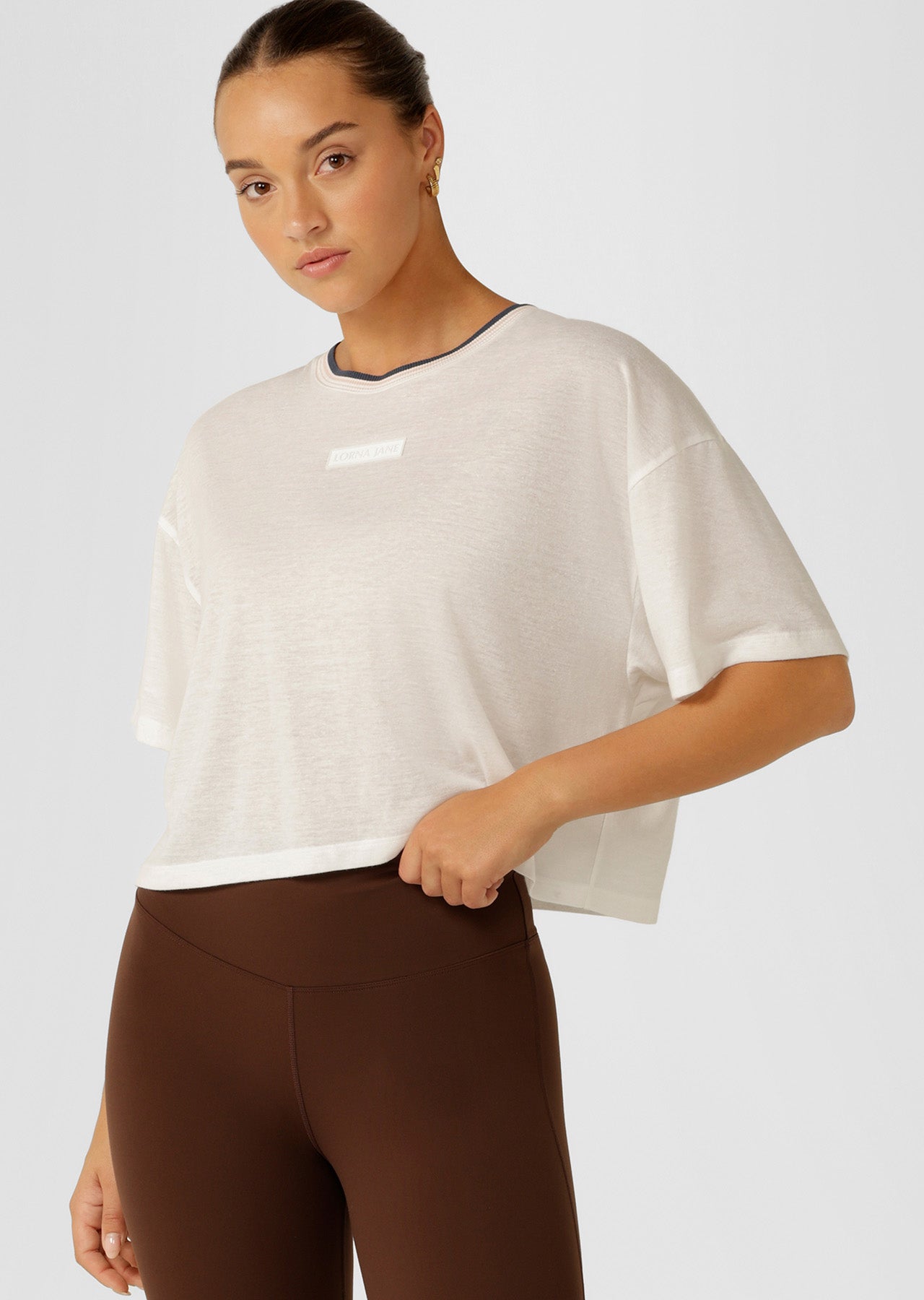 Lorna Jane Retro Cropped Tee - Porcelain
