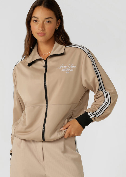 Lorna Jane Retro Track Zip Through Jacket - Latte