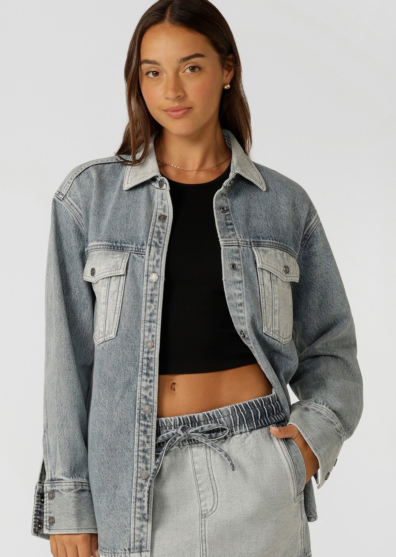 Lorna Jane Two Tone Denim Utility Jacket - Washed Denim