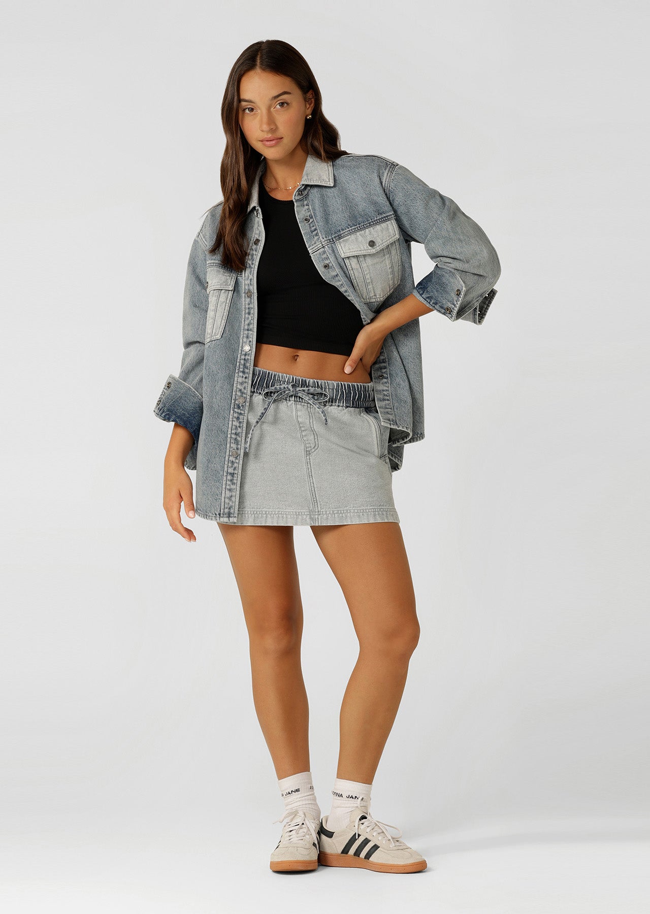 Lorna Jane Two Tone Denim Utility Jacket - Washed Denim