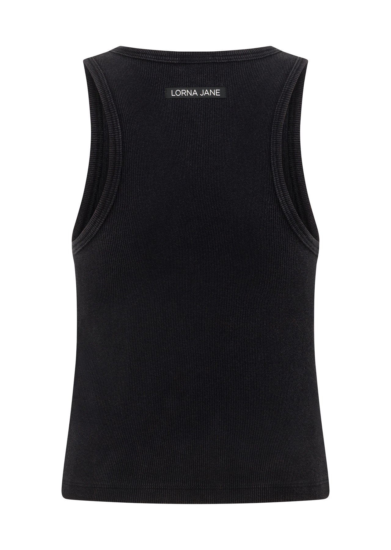 Lorna Jane Scoop Neck Washed Rib Tank - Washed Black