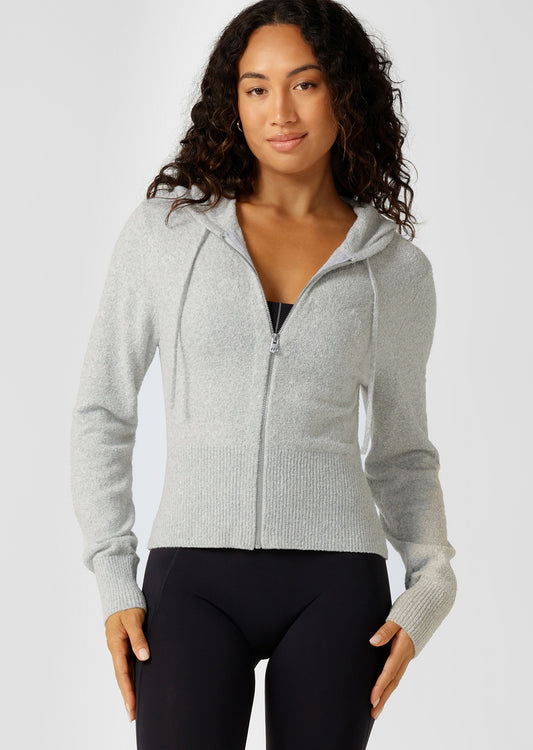 Lorna Jane Luxe Lounge Knit Hoodie - Grey Marl