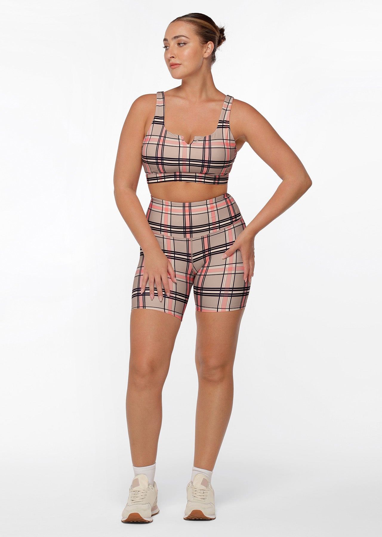 Lorna Jane Putter Plaid Bike Shorts - Putter Plaid Print
