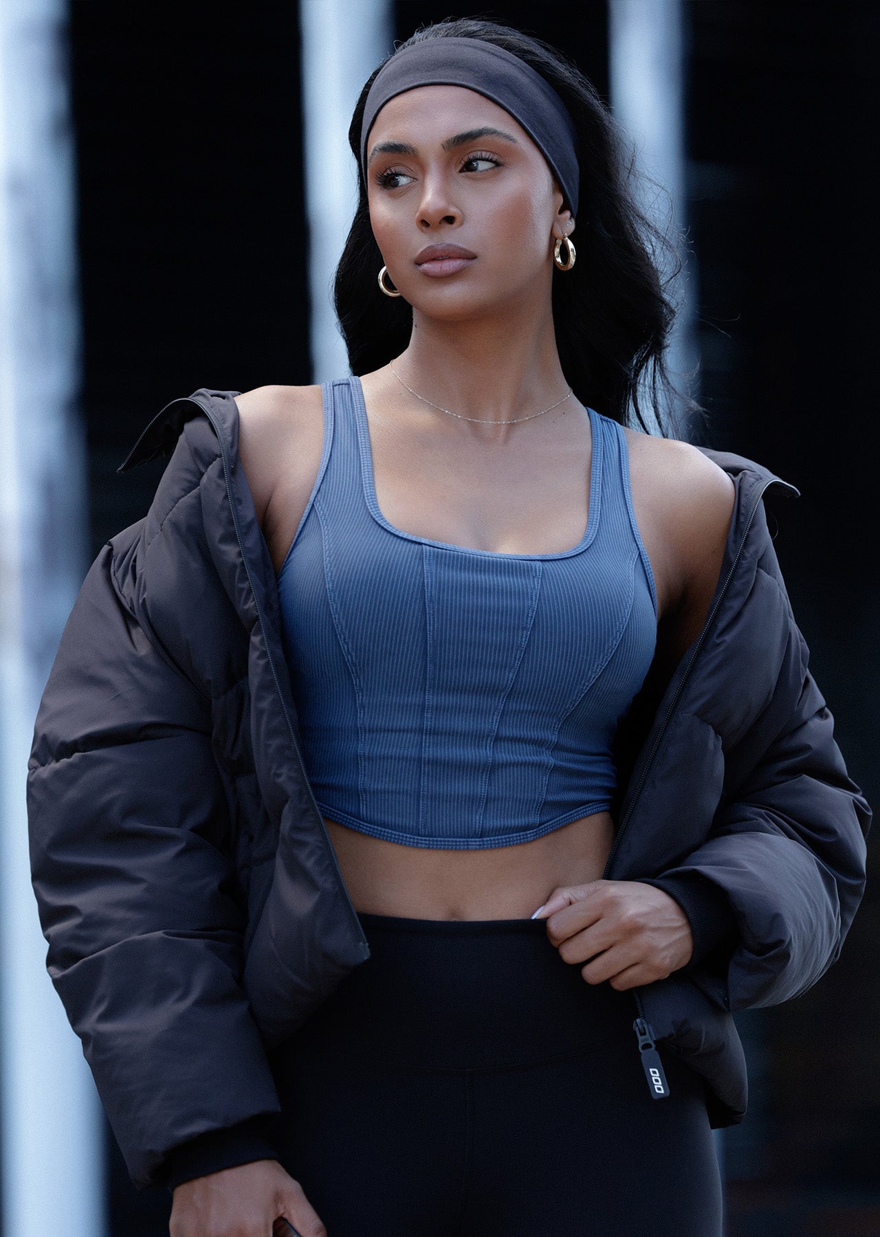 Lorna Jane Stride Washed Rib Tank Bra Combo - Washed Pale Indigo