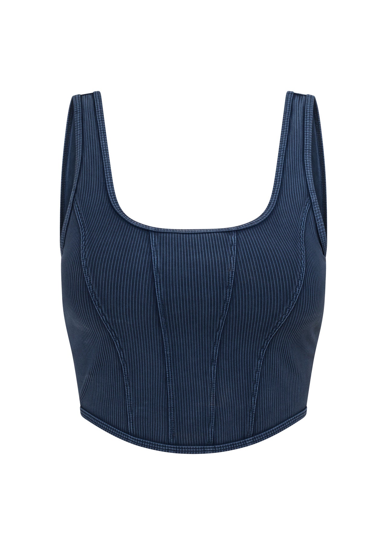 Lorna Jane Stride Washed Rib Tank Bra Combo - Washed Pale Indigo