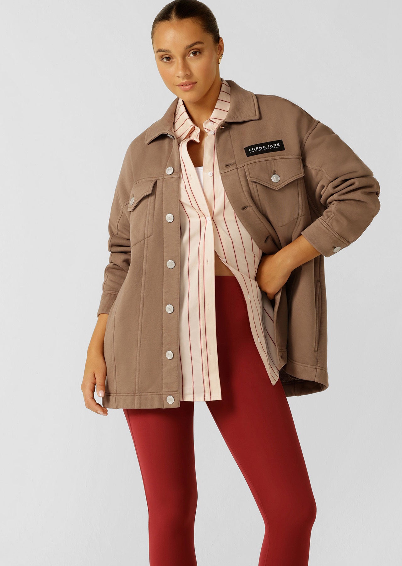 Lorna Jane Daybreak Washed Fleece Shacket - Washed Cedar