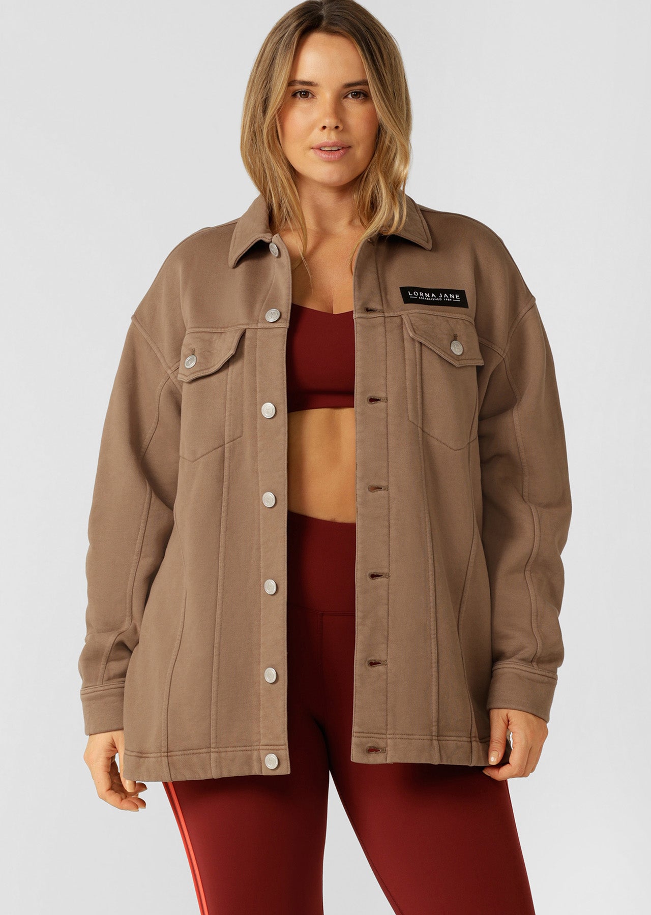 Lorna Jane Daybreak Washed Fleece Shacket - Washed Cedar