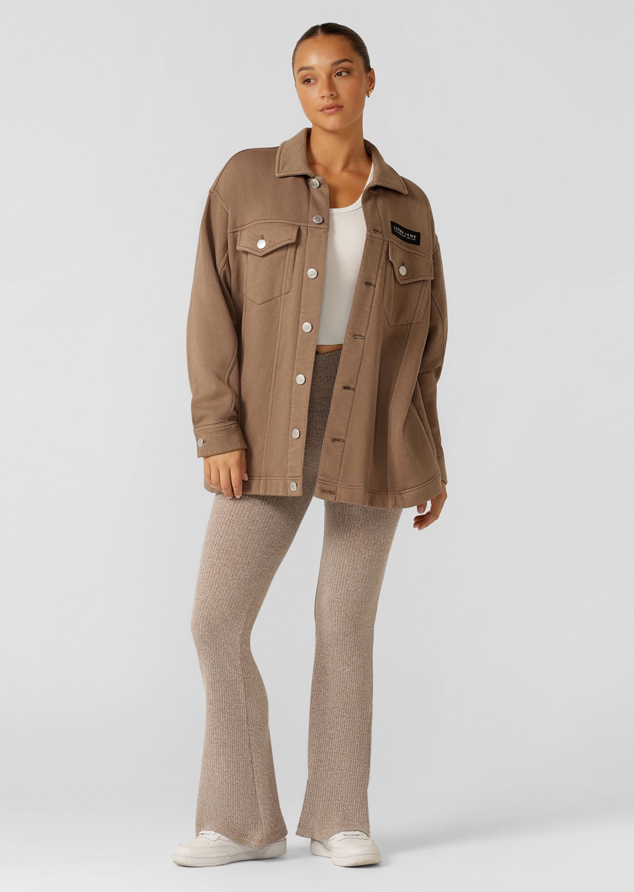 Lorna Jane Daybreak Washed Fleece Shacket - Washed Cedar