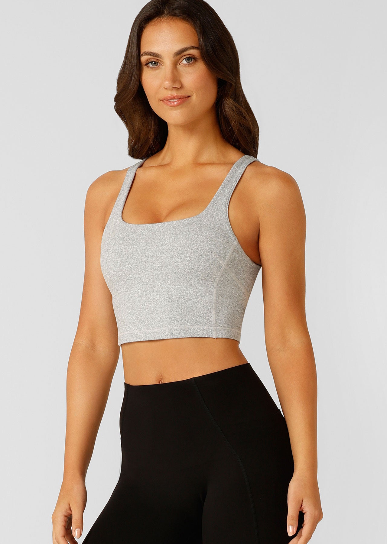 Lorna Jane Elevate Marl Cropped Tank Bra Combo - Grey Marl
