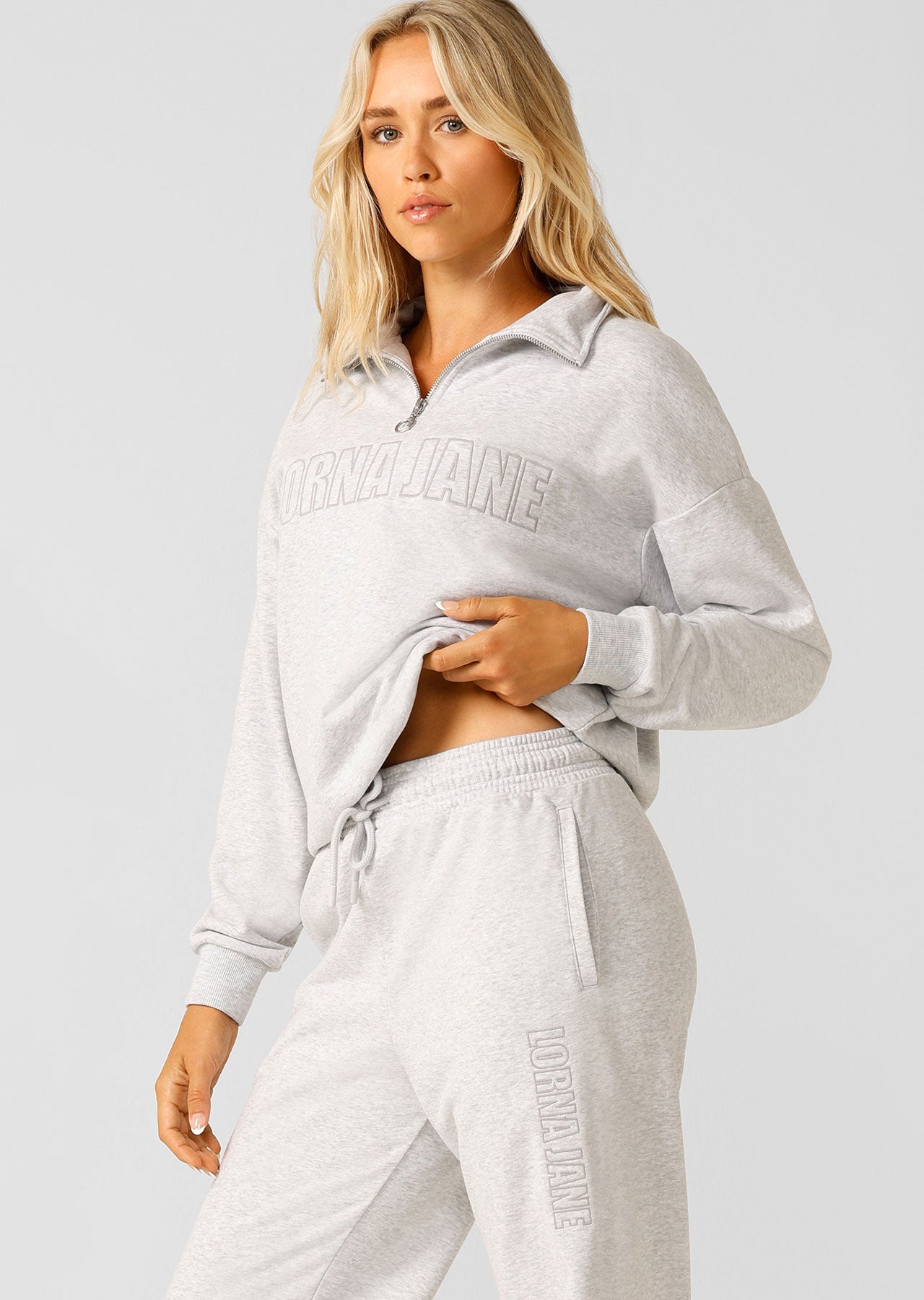 Lorna Jane Iconic Quarter Zip Sweat - Light Grey Marl