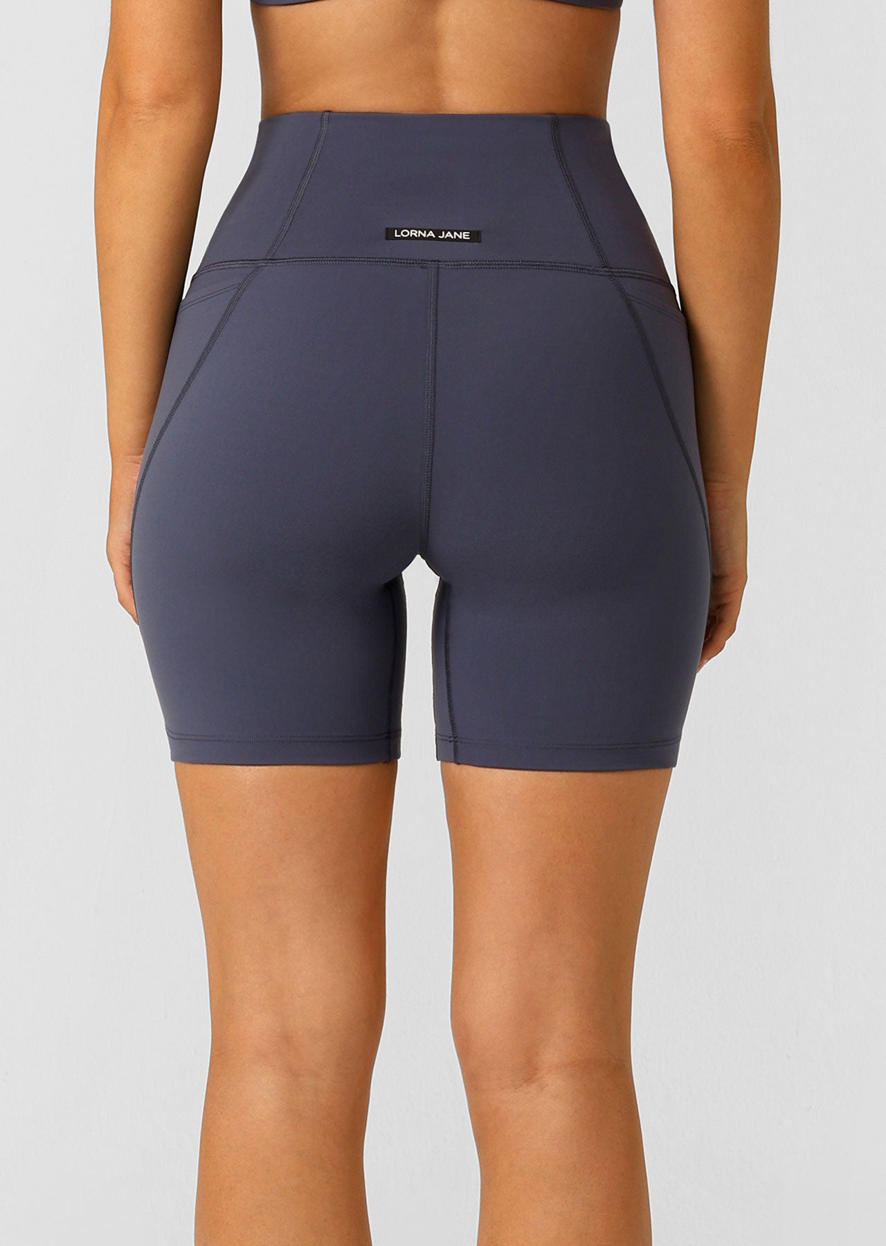 Lorna Jane Hi-Fold No Ride Pocket Bike Shorts - Ash Blue
