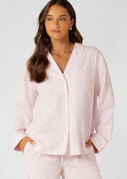 Lorna Jane Flannel Lounge Shirt - Pink Stripe