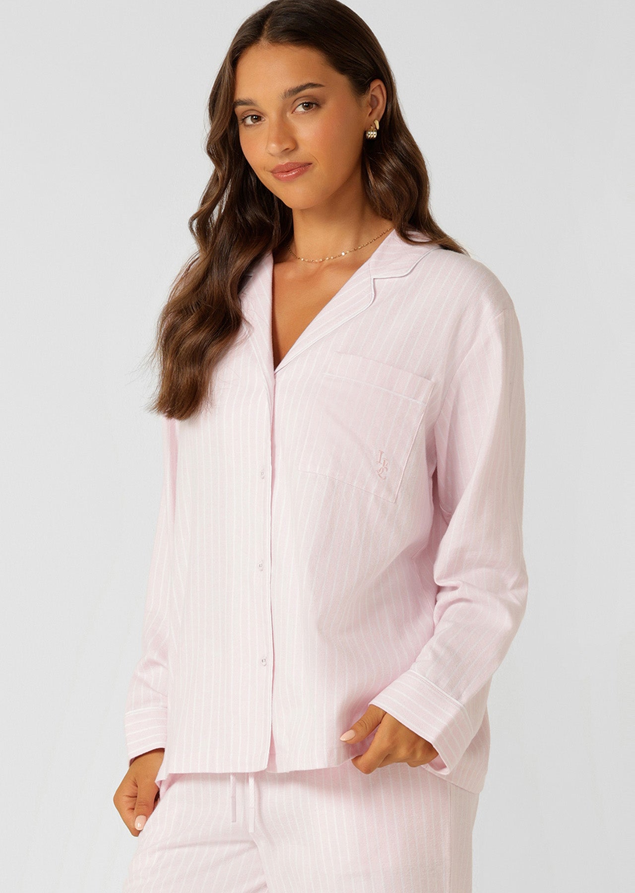 Lorna Jane Flannel Lounge Shirt - Pink Stripe