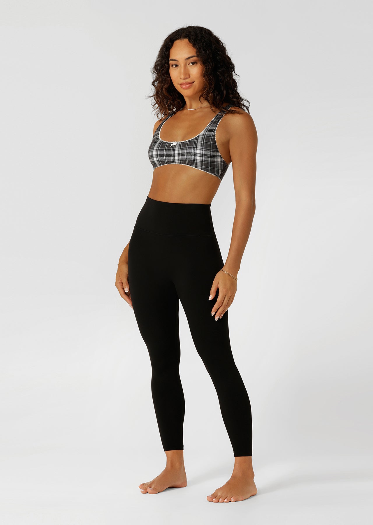 Lorna Jane Monochrome Check Lounge Bralette - Black Check