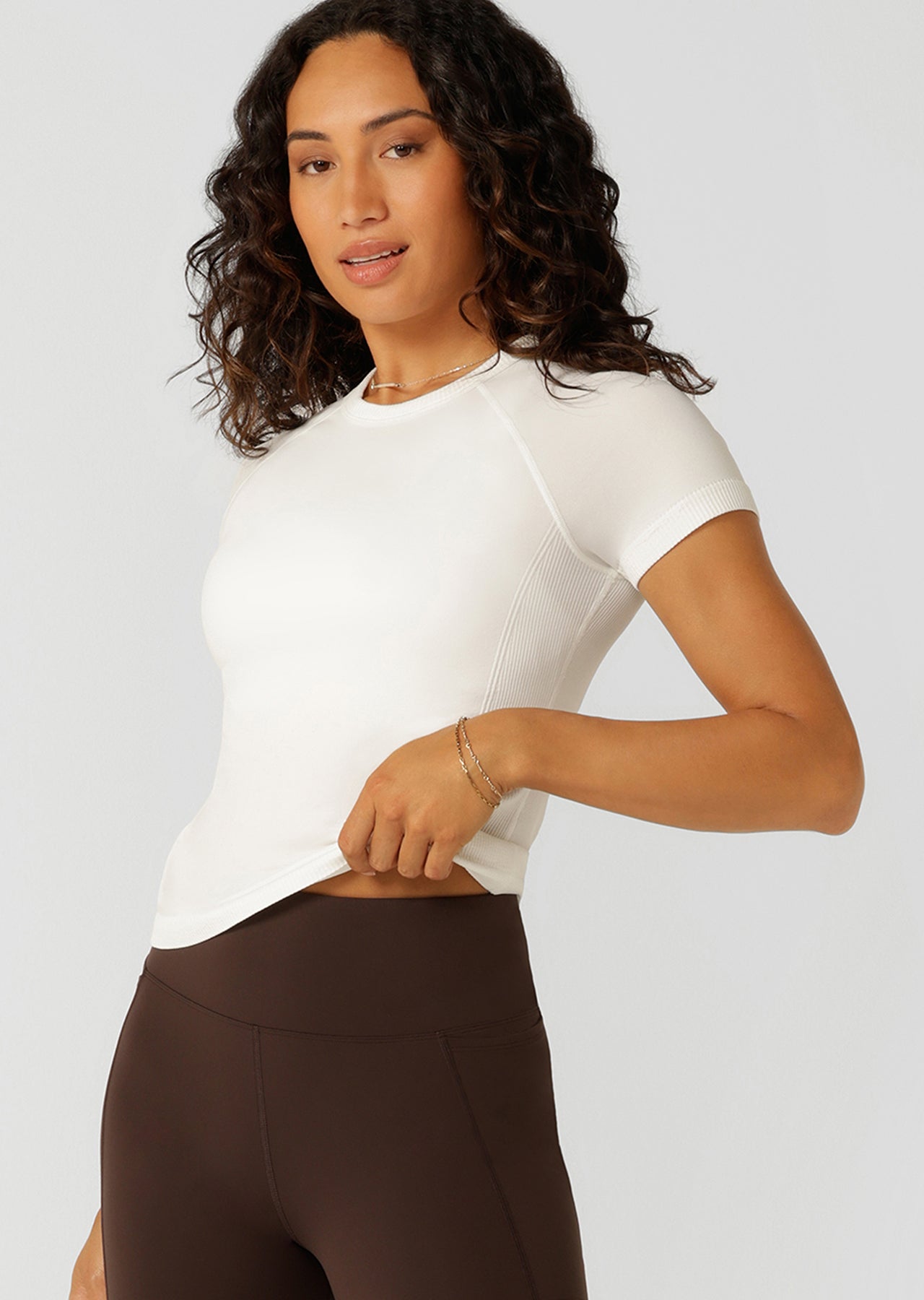 Lorna Jane Tempo Seamless Short Sleeve Active Top - Porcelain