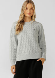 Lorna Jane Soft Touch Cable Knit Jumper - Light Grey Marl