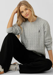 Lorna Jane Soft Touch Cable Knit Jumper - Light Grey Marl