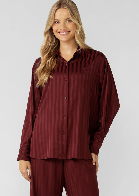 Lorna Jane After Hours Long Sleeve Sleep Shirt - Cranberry