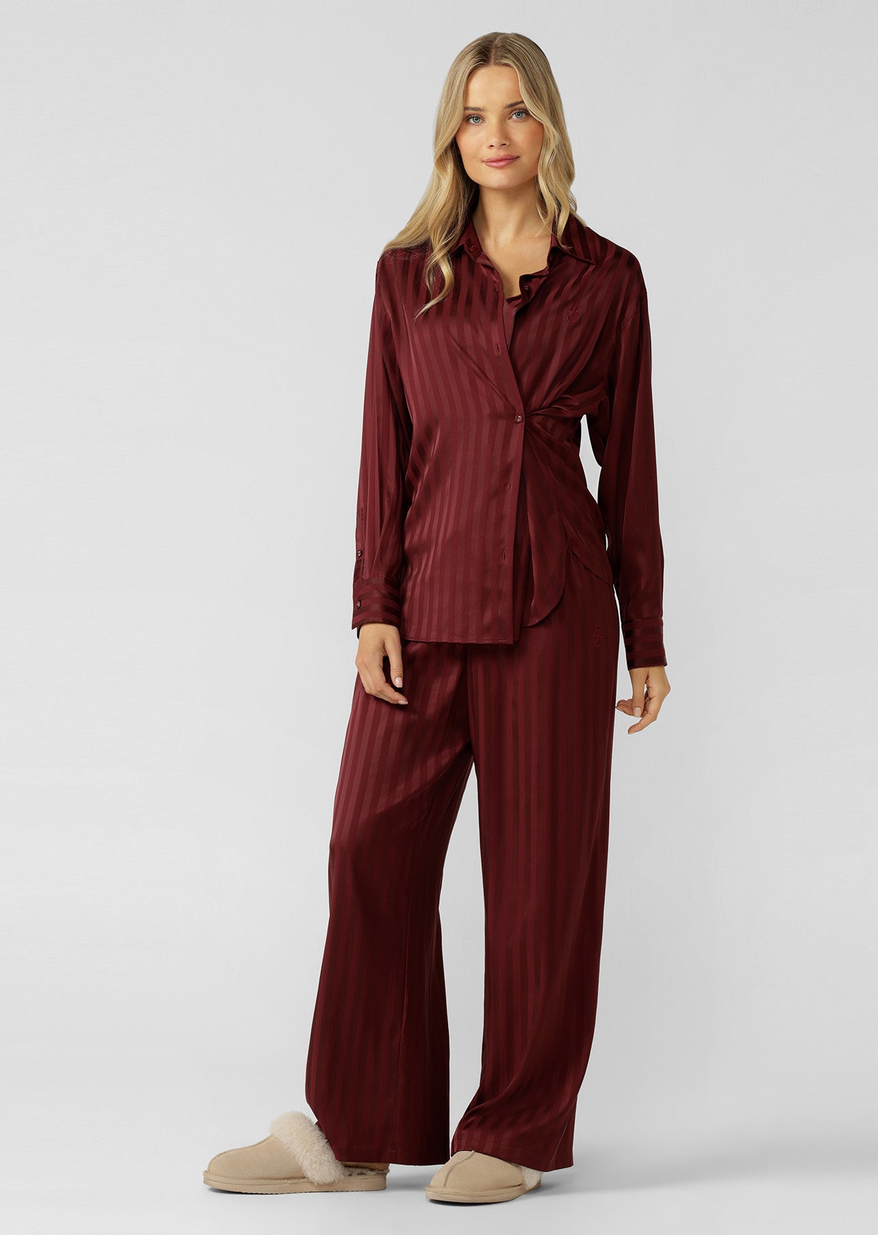 Lorna Jane After Hours Satin Sleep Pants - Cranberry