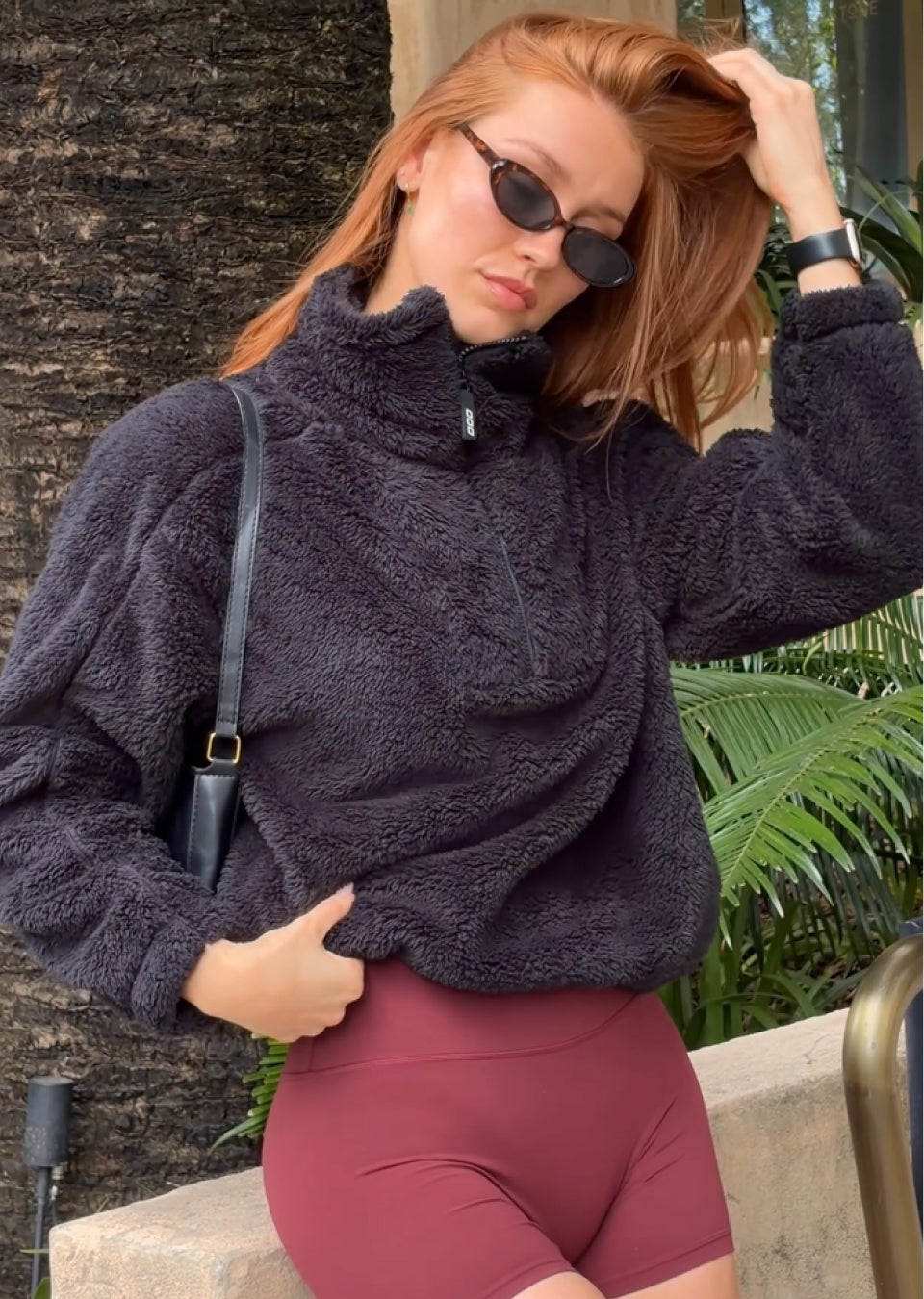 Lorna Jane Everyday Teddy Quarter Zip Sweat - Black