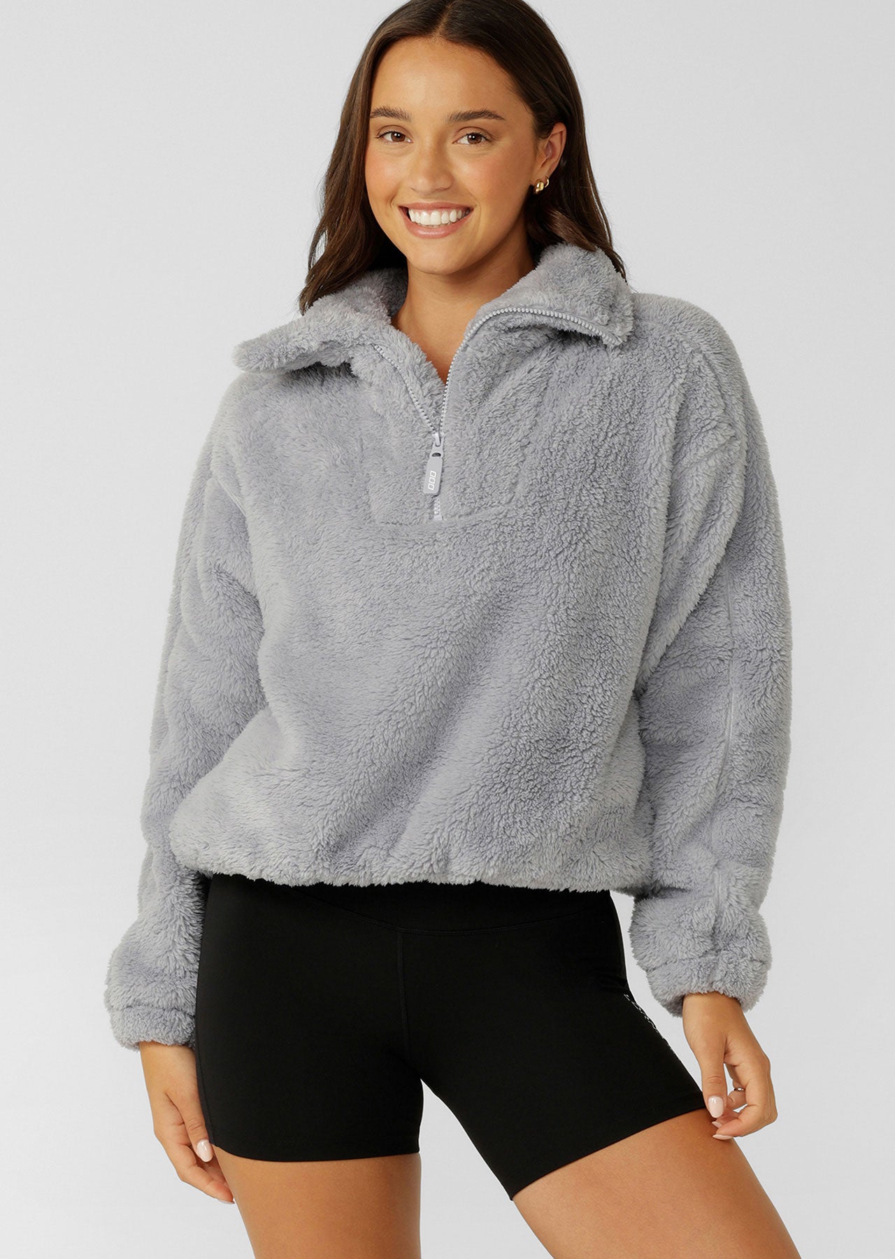Lorna Jane Everyday Teddy Quarter Zip Sweat - Concrete Grey