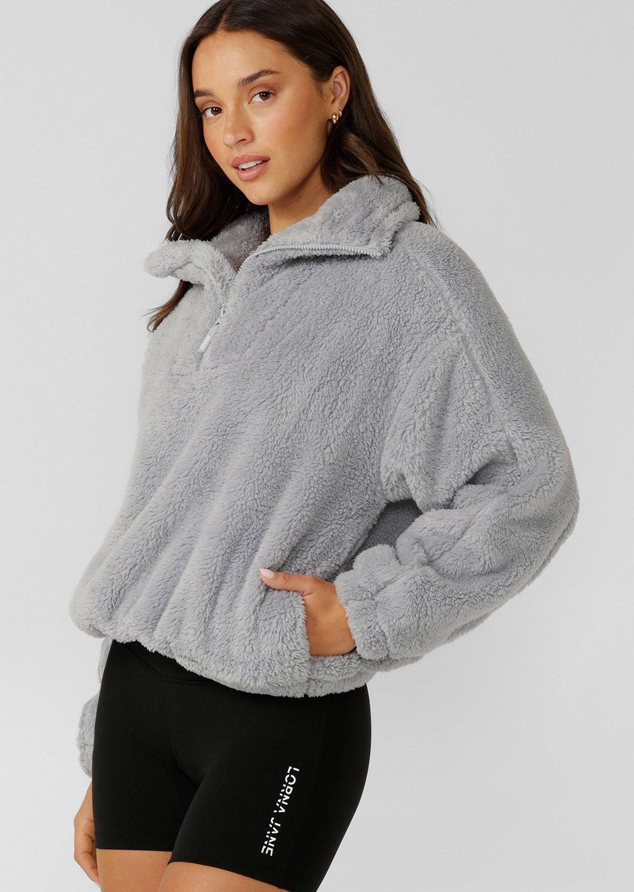 Lorna Jane Everyday Teddy Quarter Zip Sweat - Concrete Grey