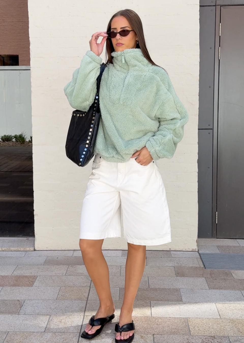 Lorna Jane Everyday Teddy Quarter Zip Sweat - Iced Matcha