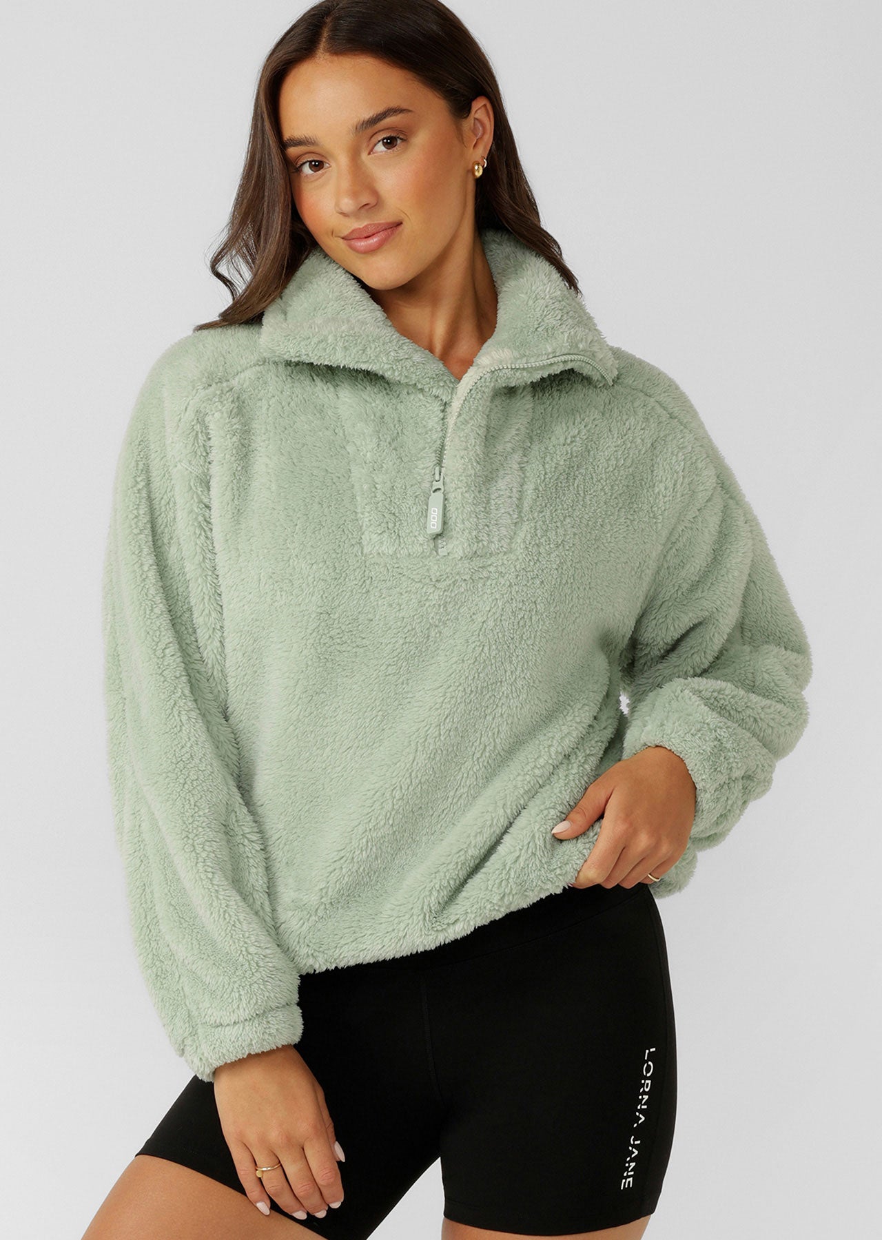 Lorna Jane Everyday Teddy Quarter Zip Sweat - Iced Matcha