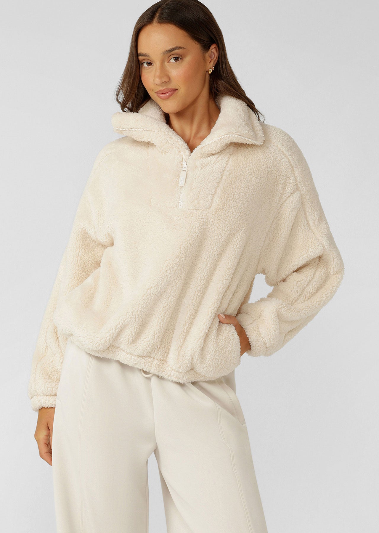 Lorna Jane Everyday Teddy Quarter Zip Sweat - Ivory