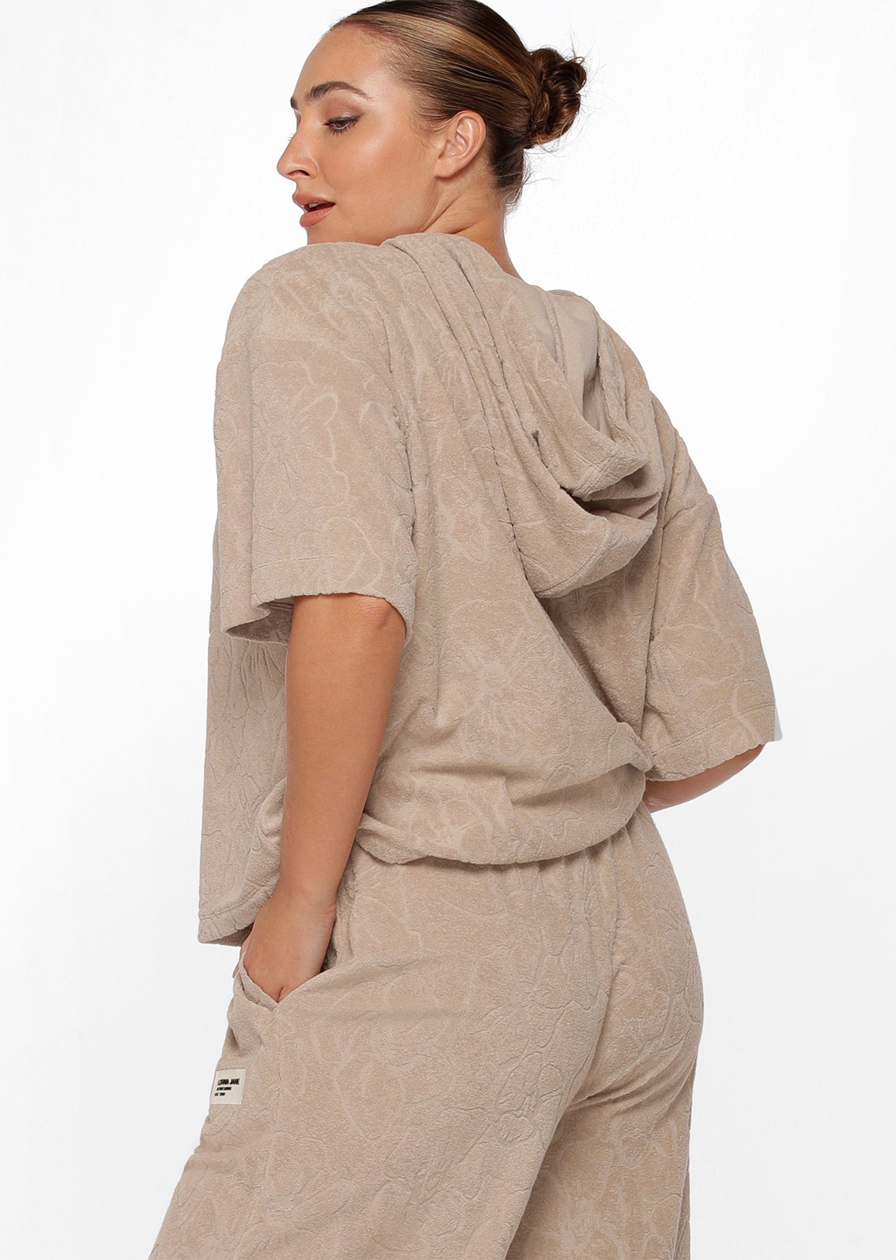 Lorna Jane Hibiscus Towelling Hooded Tee - Cream