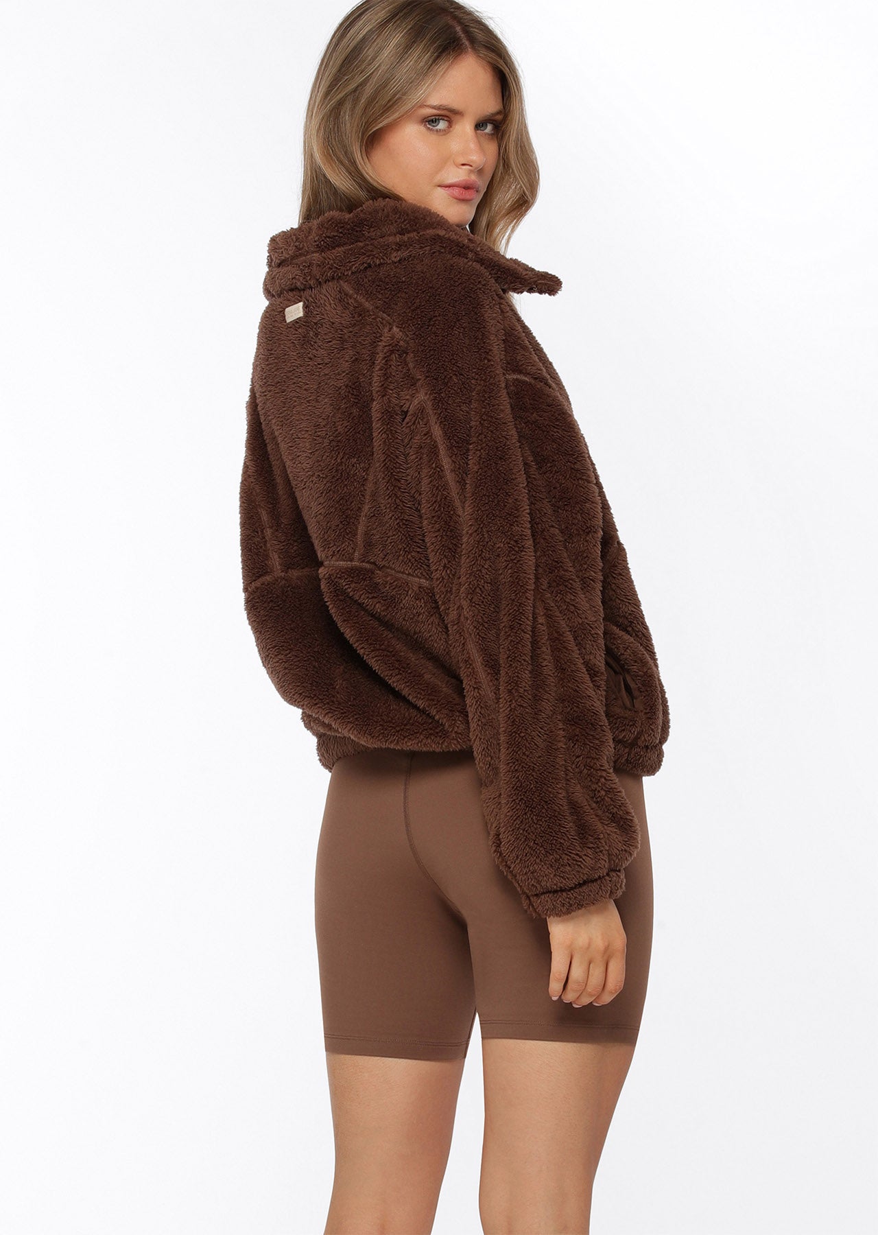 Lorna Jane Zip Front Teddy Pullover - Chocolate