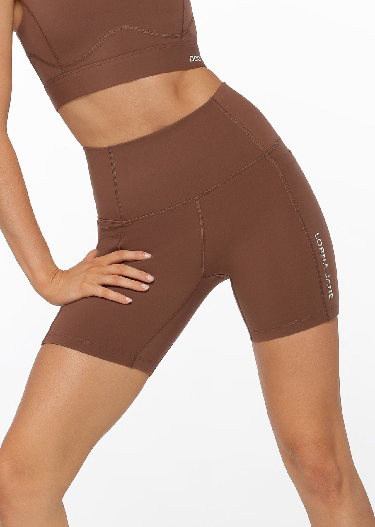 Lorna Jane Trackside Phone Pocket Bike Shorts - Chocolate