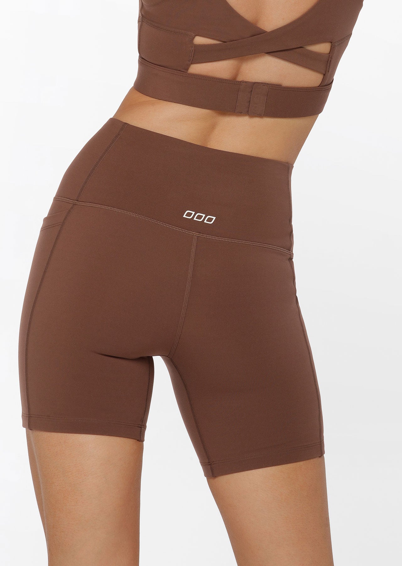 Lorna Jane Trackside Phone Pocket Bike Shorts - Chocolate