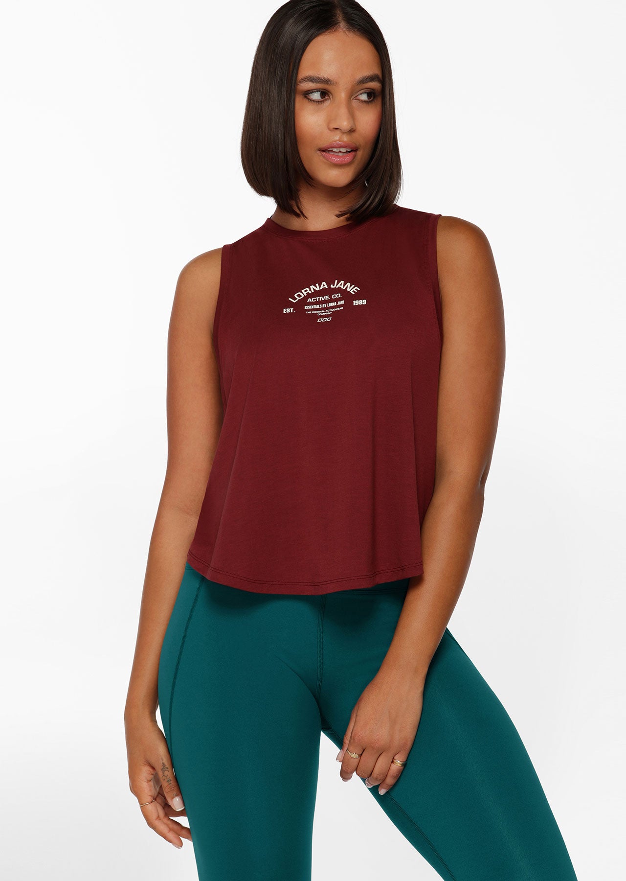Lorna Jane Full Time Active Cropped Tank - Sepia