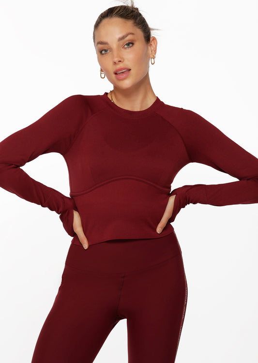 Lorna Jane Seamless Contour Cropped Long Sleeve Top - Sepia