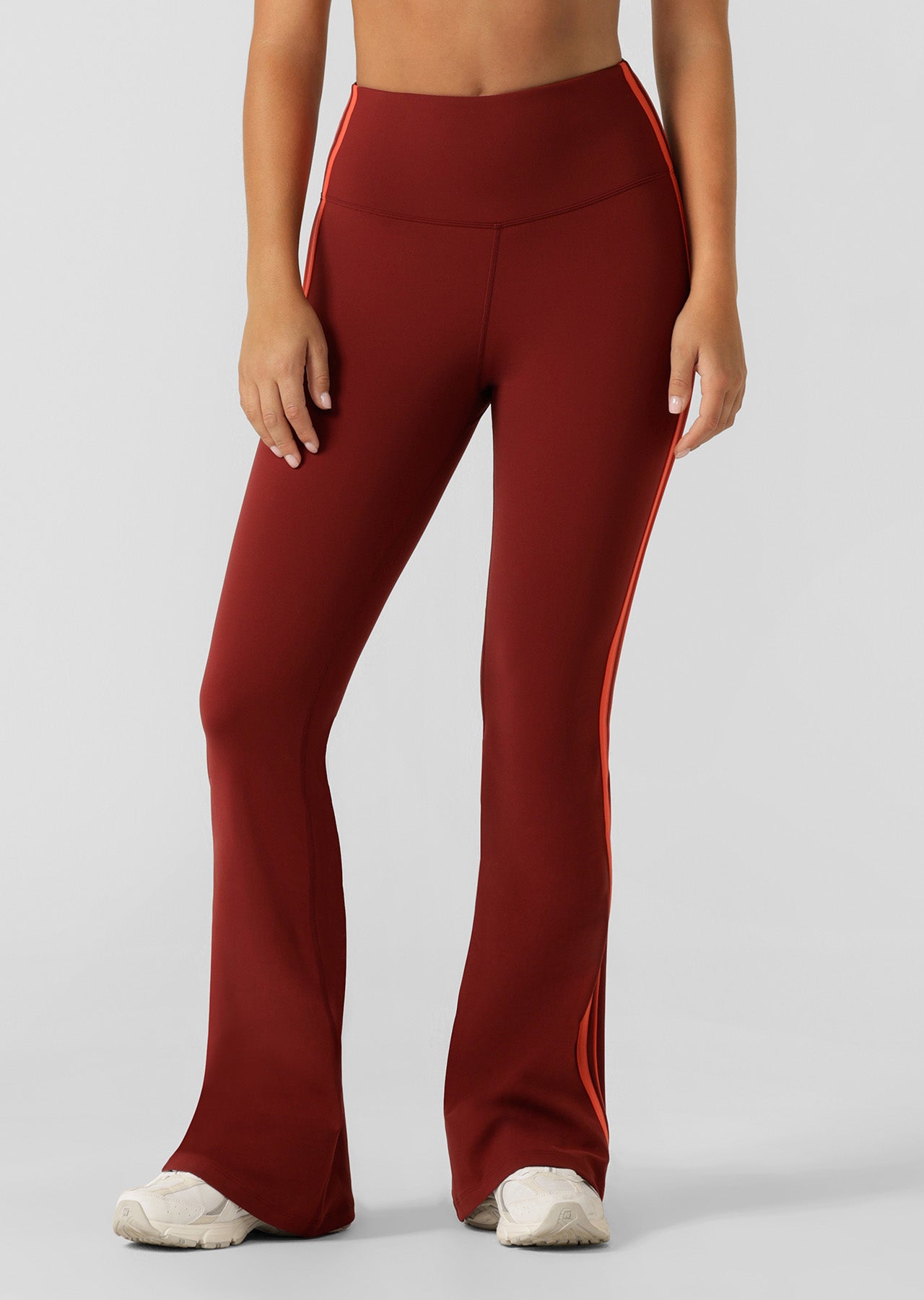 Lorna Jane Effortless Contrast Lotus Flared Full Length Leggings - Merlot