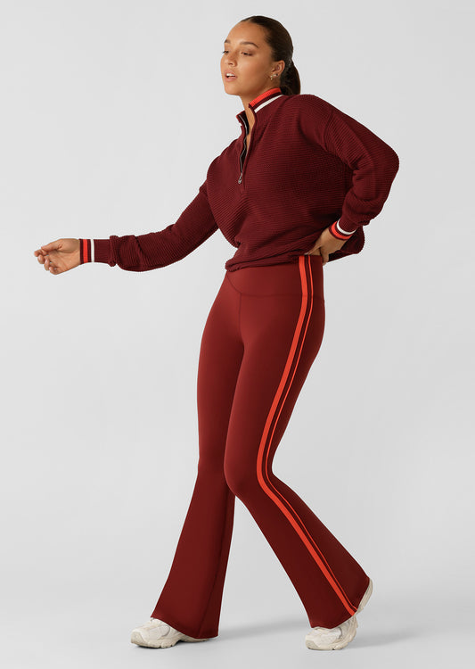 Lorna Jane Effortless Contrast Lotus Flared Full Length Leggings - Merlot