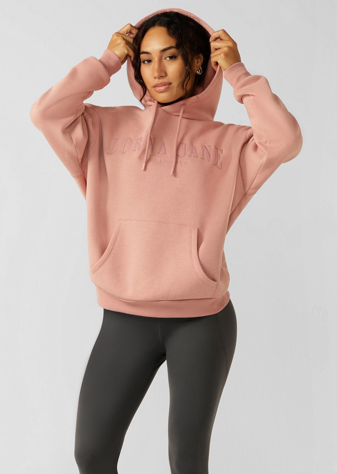 Lorna Jane Lounge Fleece Hoodie - Ash Rose