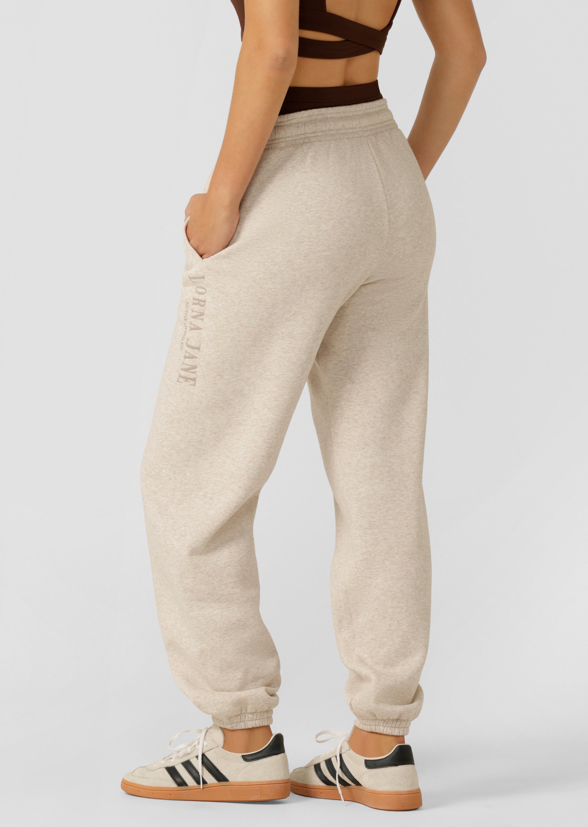 Lorna Jane Lounge Fleece Trackpants - Oat Marl