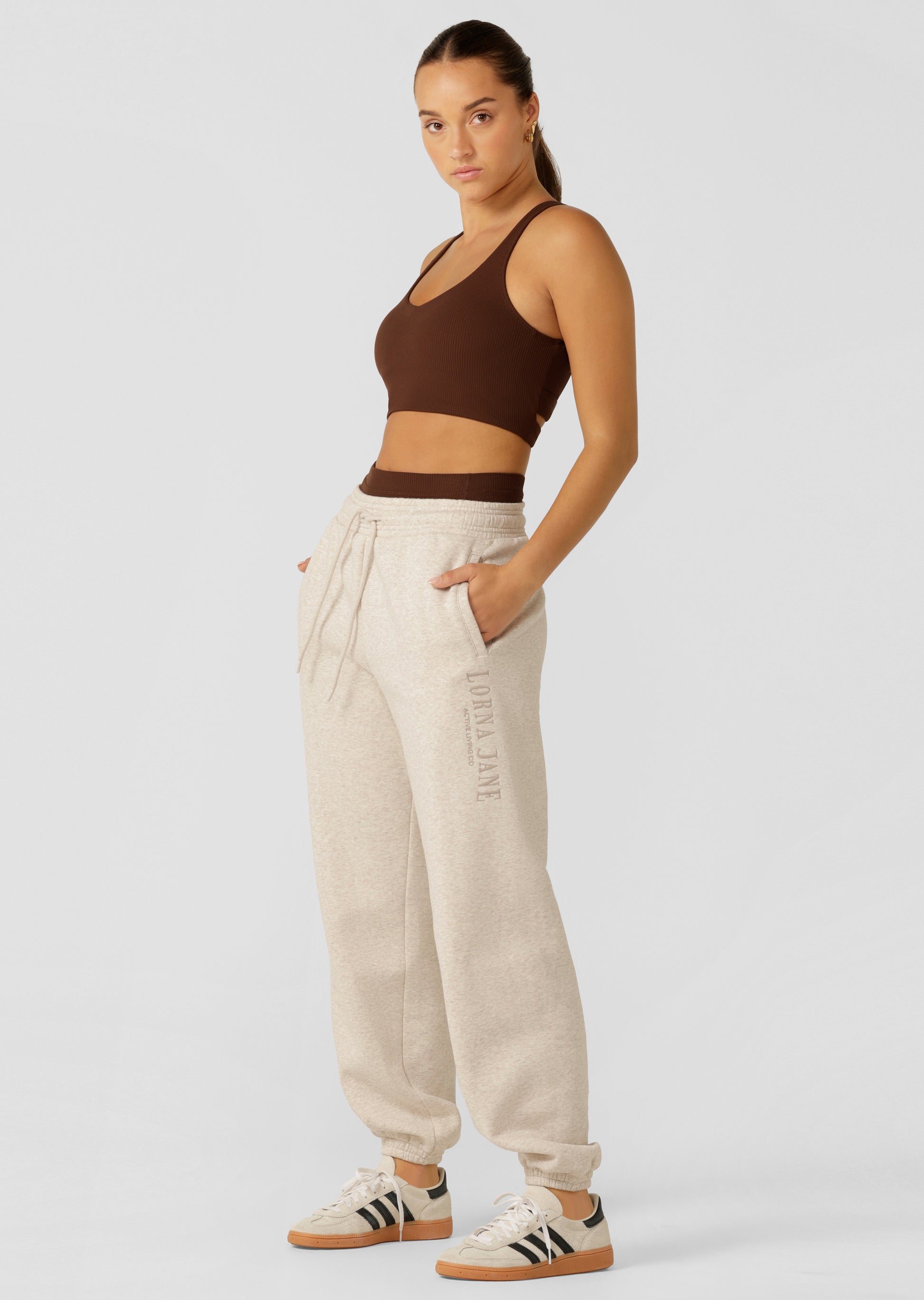 Lorna Jane Lounge Fleece Trackpants - Oat Marl