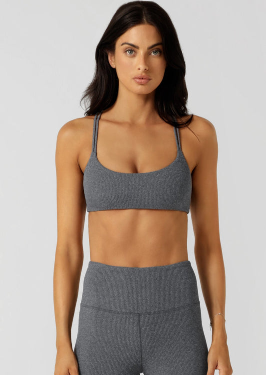 Lorna Jane Divine Rib All Day Sports Bra - Midnight Blue Marl