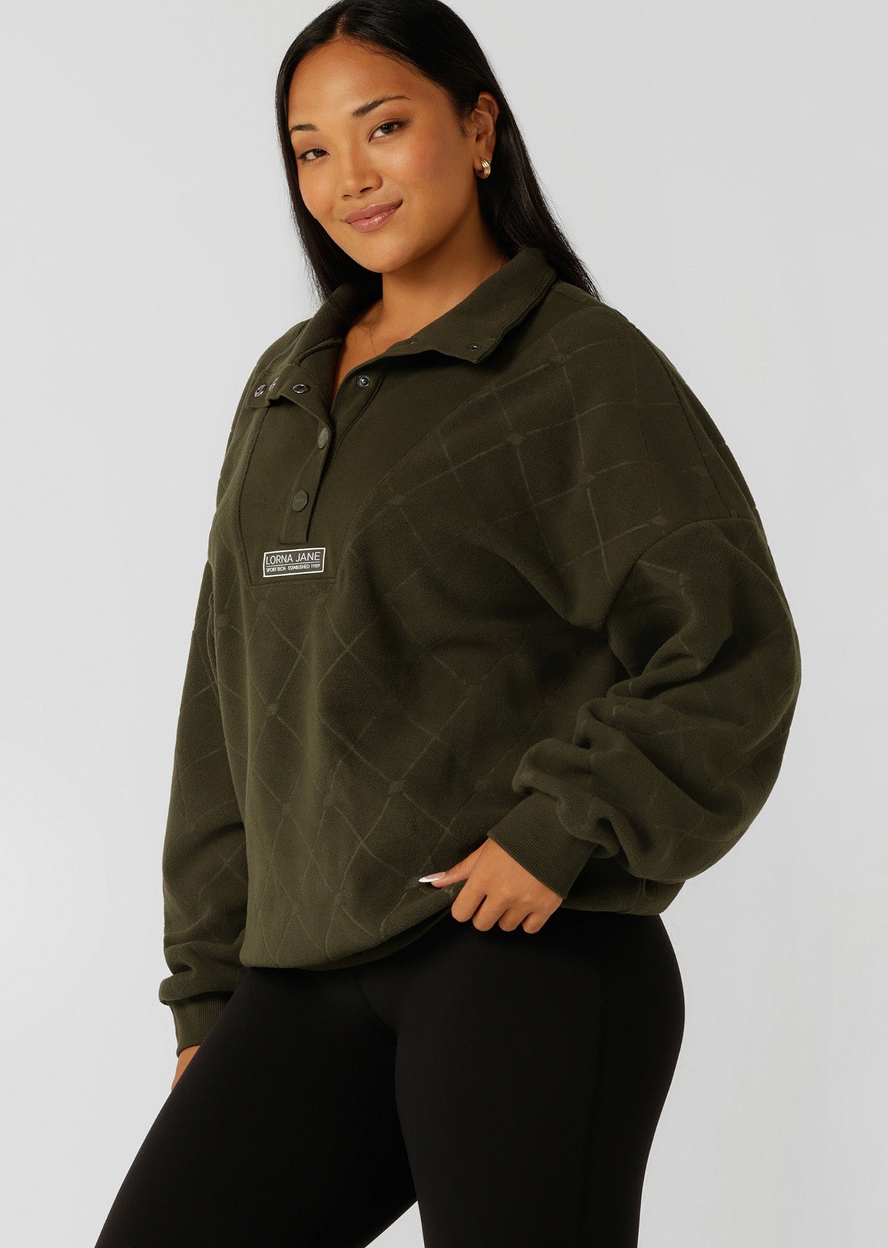 Lorna Jane Iconic Monogram Fleece Sweat - Luxury Green