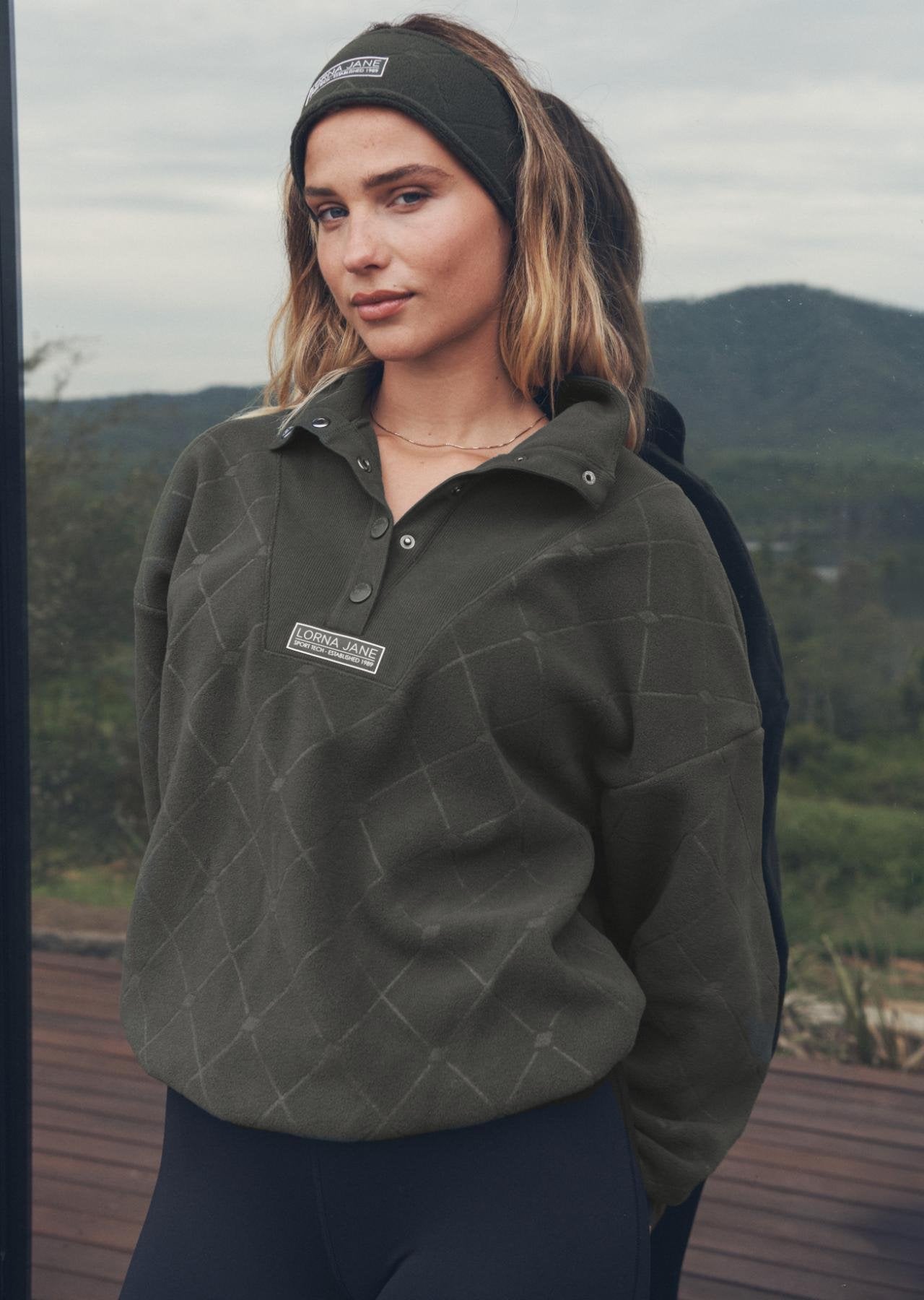 Lorna Jane Iconic Monogram Fleece Sweat - Luxury Green