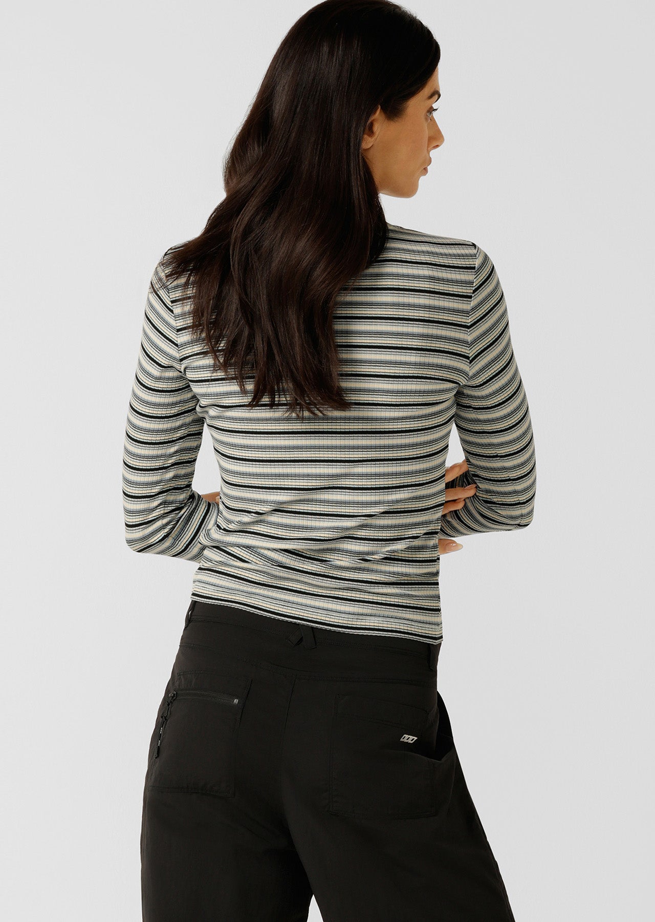 Lorna Jane Movement Stripe Rib Long Sleeve Top - Retro Multicolour Stripe