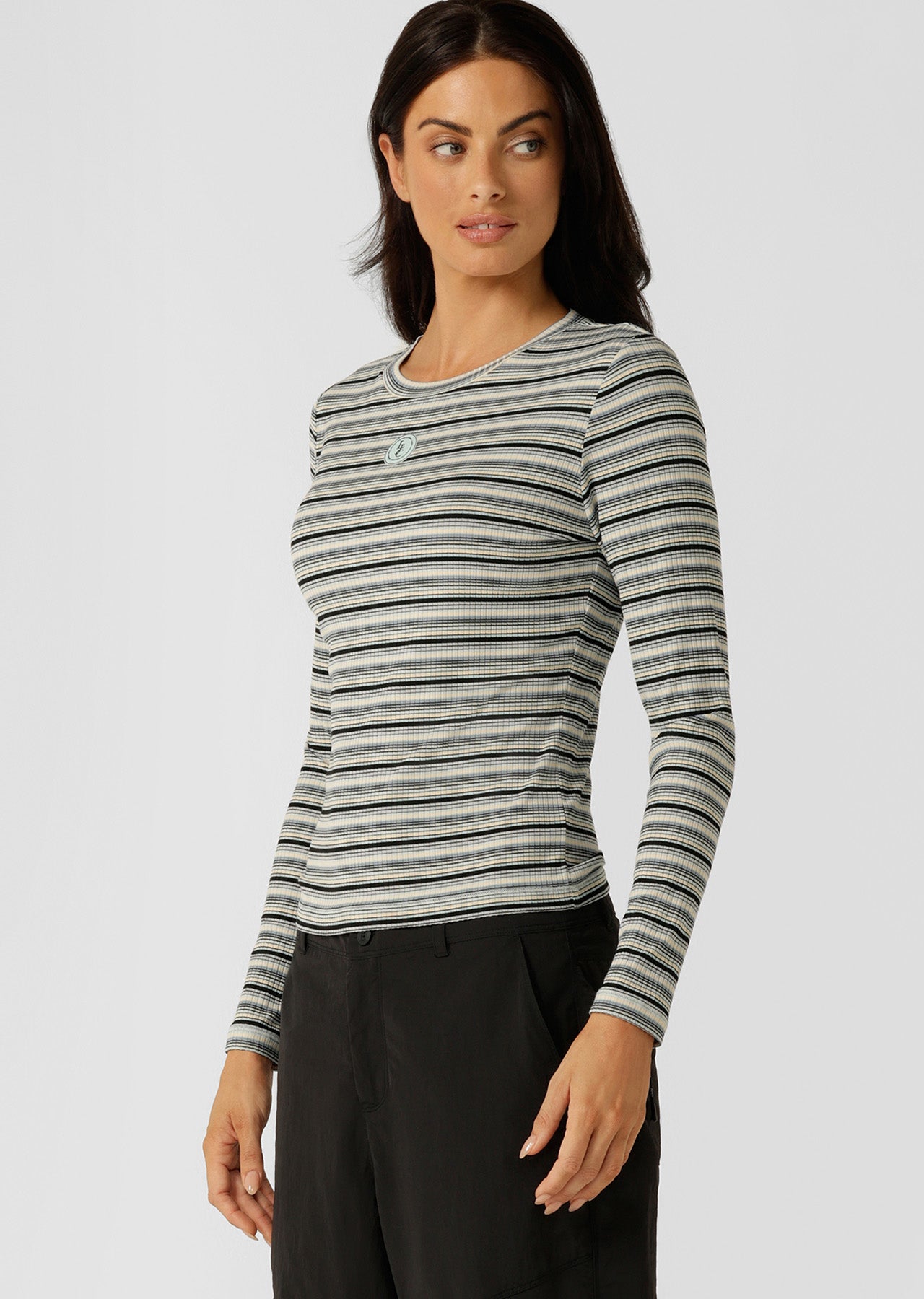 Lorna Jane Movement Stripe Rib Long Sleeve Top - Retro Multicolour Stripe