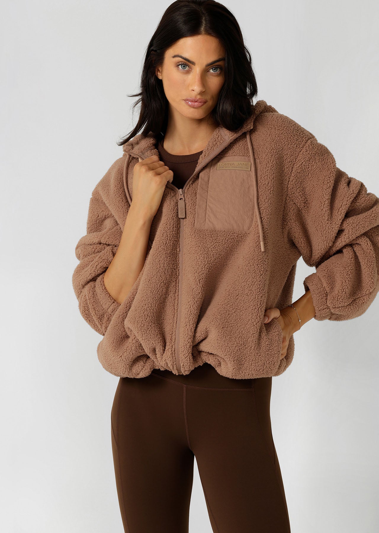 Lorna Jane Teddy Zip Through Hoodie - Walnut